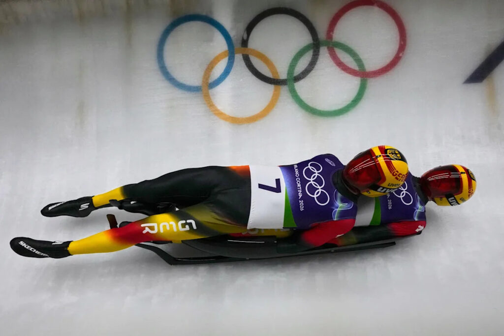 Mueller and Haugsjaa take a slim lead after the first heat in Olympic doubles luge