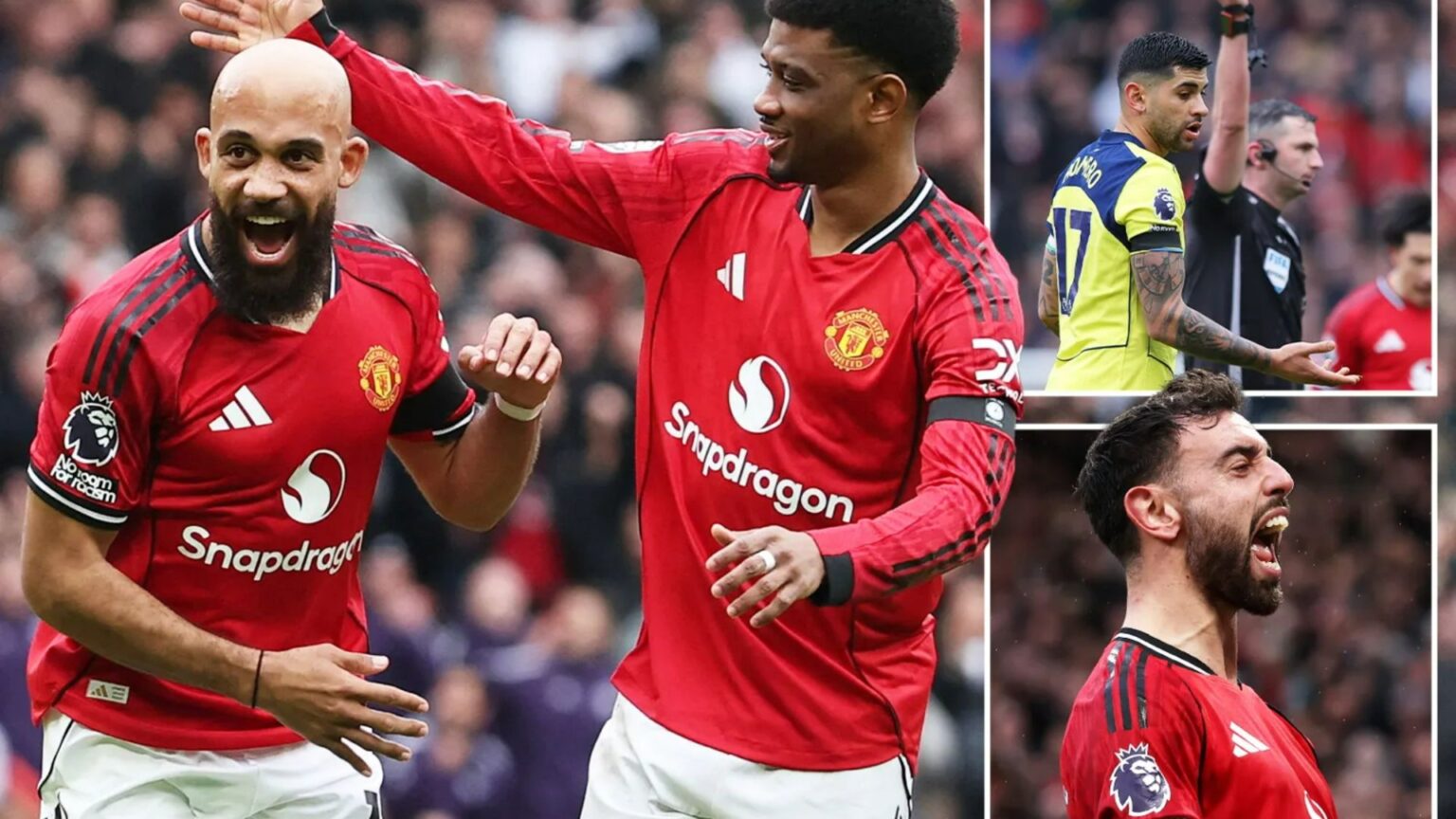 Bruno Fernandes and Bryan Mbeumo down 10-man Spurs as Carrick makes it four wins from four