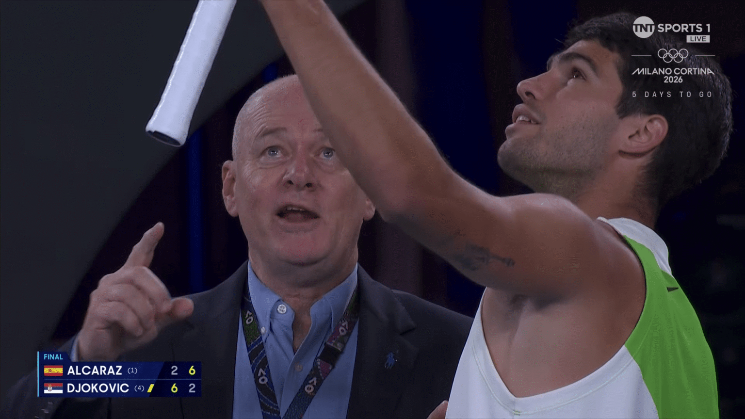 Carlos Alcaraz in heated row with umpire in Australian Open final vs Novak Djokovic over controversial mid-match change