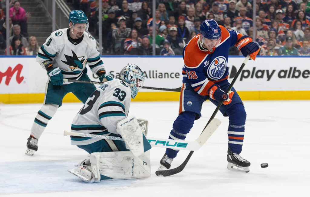 Oilers rally past the Sharks 5-3 without Leon Draisaitl