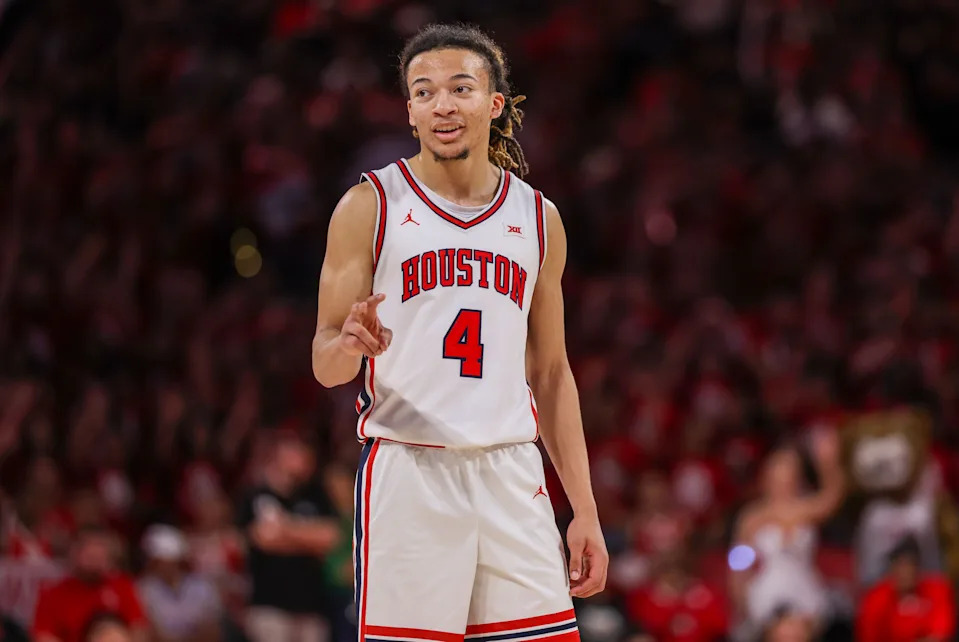 Houston Cougars guard Kingston Flemings (4) reacts while playing against the Baylor Bears in the second half at Fertitta Center.