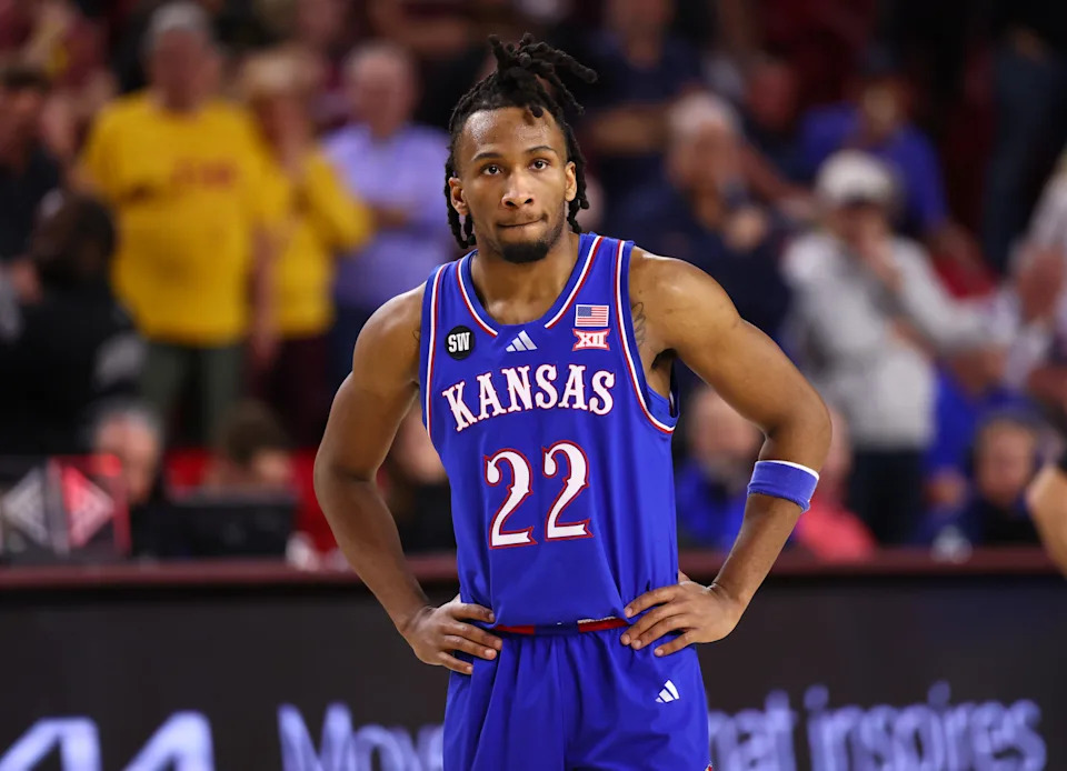 Kansas Jayhawks guard Darryn Peterson (22) against the Arizona State Sun Devils at Desert Financial Arena.