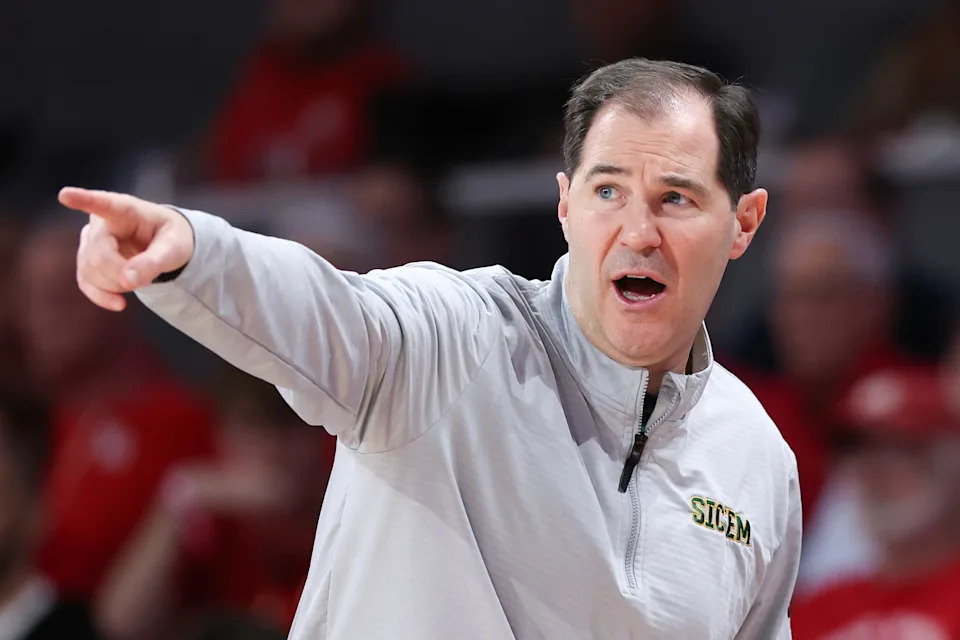Baylor Bears head coach Scott Drew coaches against the Houston Cougars in the first half at Fertitta Center.