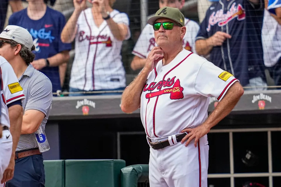 Brian Snitker is pictured before a Braves game in May 2023. USA TODAY Sports via Reuters Con