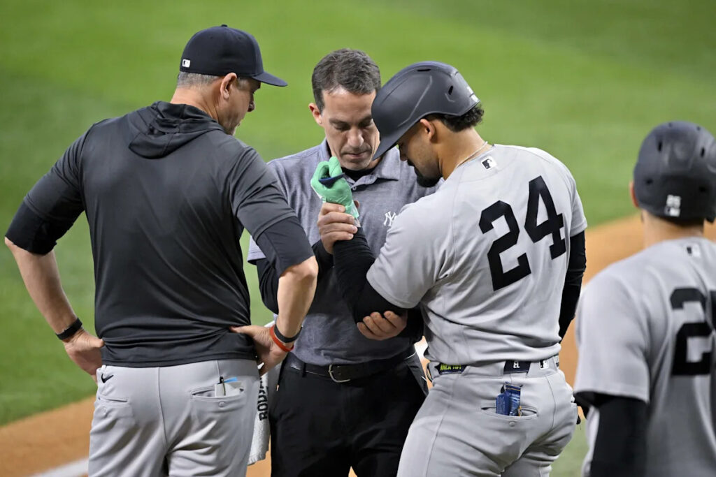 Yankees news: Jasson Domínguez headed for CT scan after getting hit on elbow