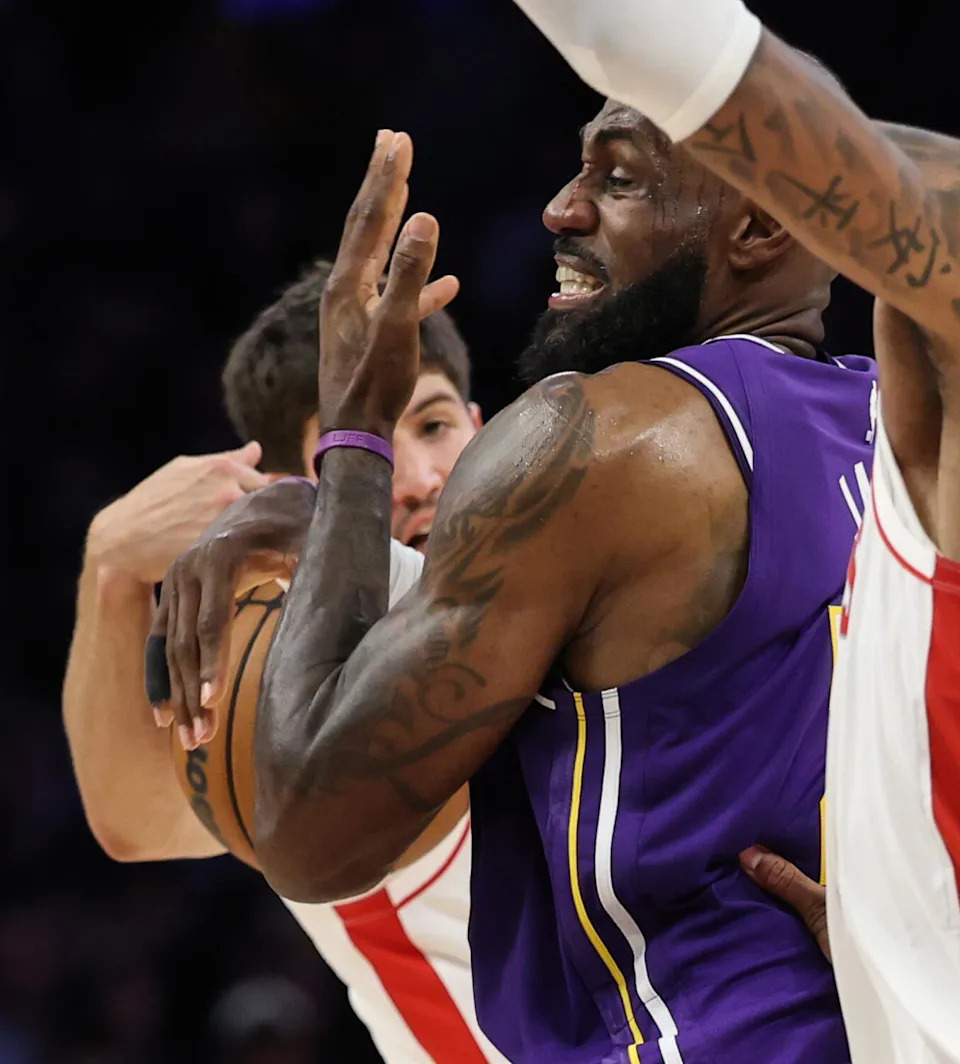 LeBron James loses the ball to Rockets guard Reed Sheppard late in Game 5.
