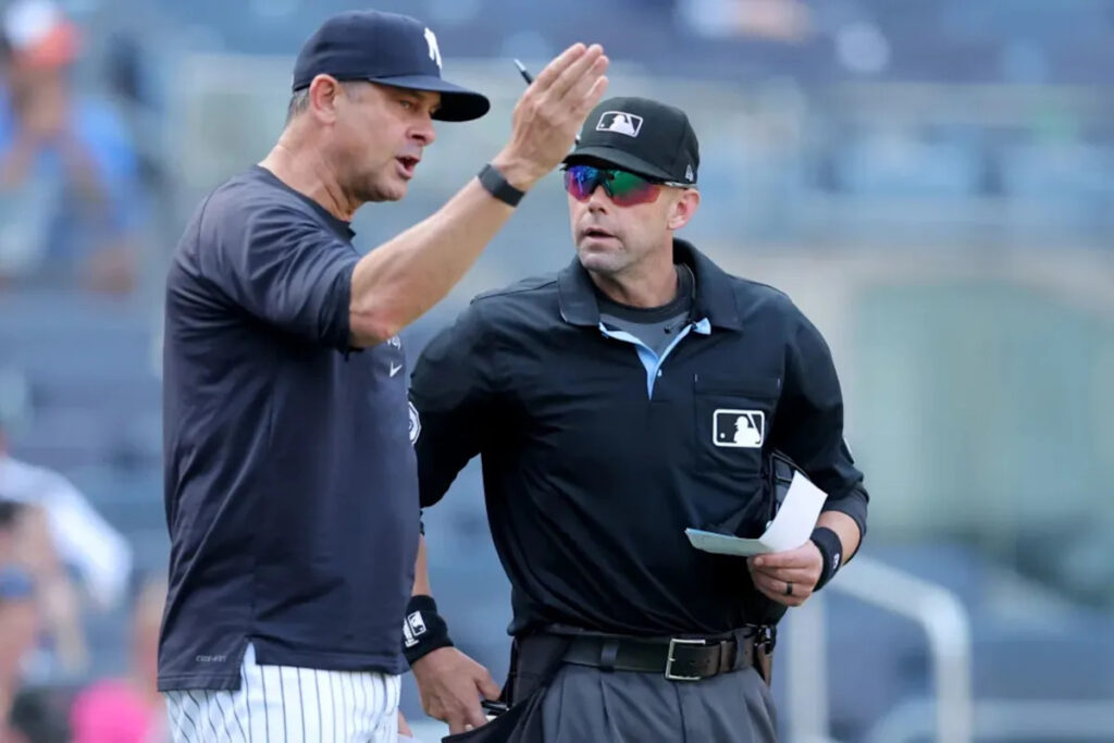 Yankees’ Aaron Boone blasts ‘overly sensitive’ umpiress after first ejection of season