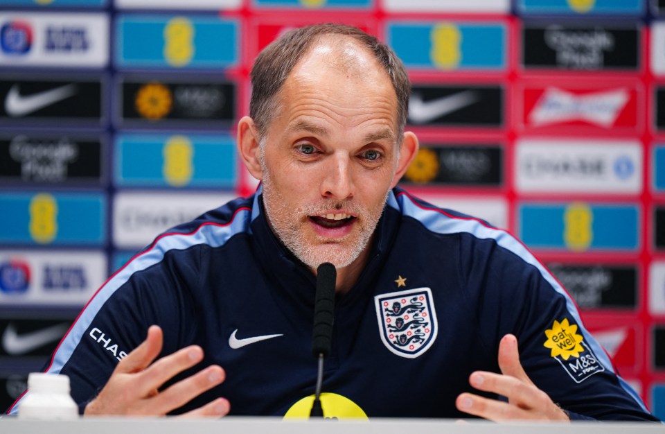 England's German head coach, Thomas Tuchel, speaks at a press conference.
