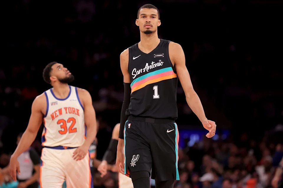 San Antonio Spurs forward Victor Wembanyama during the third quarter against the New York Knicks at Madison Square Garden in New York on March 1, 2026.
