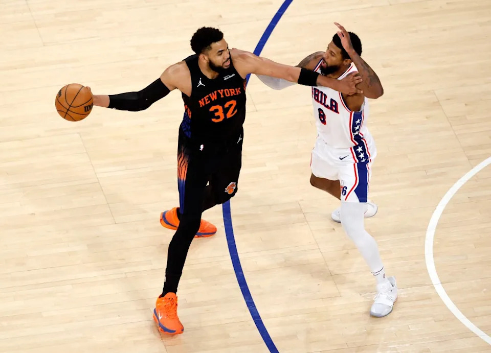 Karl-Anthony Towns looks to pass the ball during the Knicks’ May 6 game. Jason Szenes for the NY Post