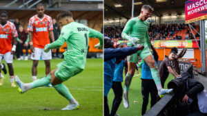 Former Premier League manager’s goalkeeper son, 30, scores last minute penalty to win final-day relegation decider