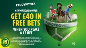 Get £40 in football free bets when you bet £5 with Paddy Power Get £40 in football free bets when you bet £5 with Paddy Power