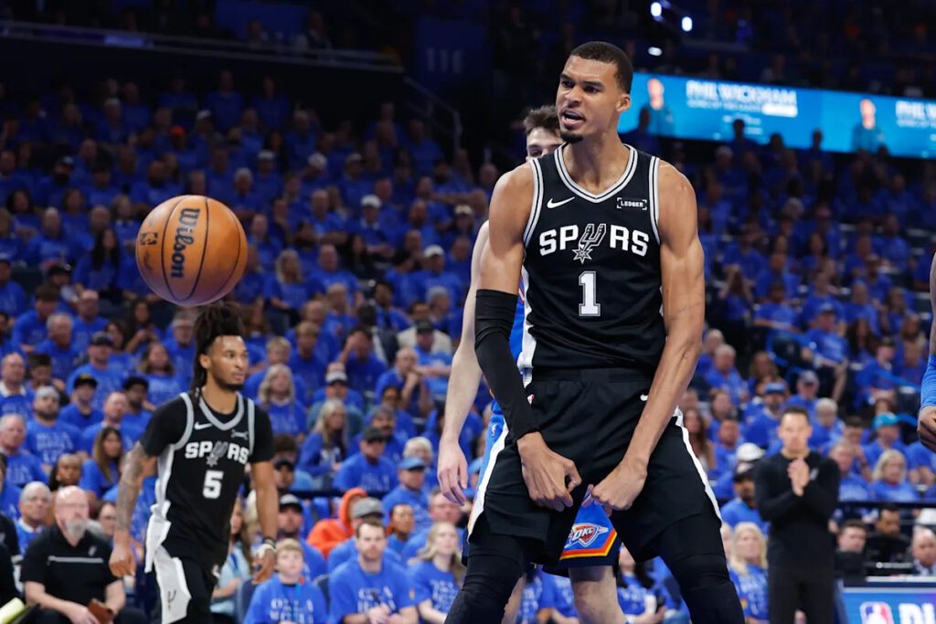 Spurs star Victor Wembanyama throws down wild dunk through both Shai Gilgeous-Alexander and Chet Holmgren early in Game 1