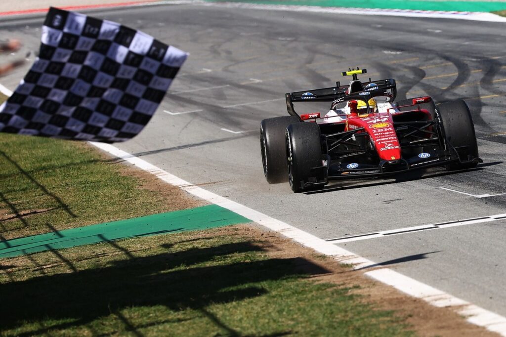 Hamilton takes maiden Ferrari win as Antonelli retires late on