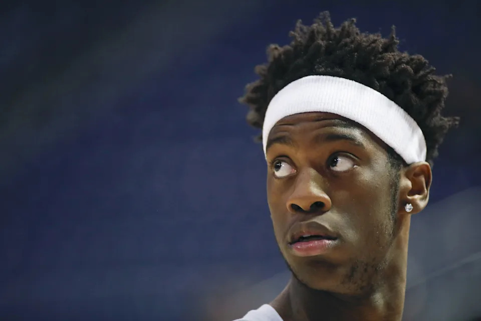 PROVO, UT – FEBRUARY 21: AJ Dybantsa #3 of the Brigham Young Cougars watches a shot during warm-up before the game against the Iowa State Cyclones at the Marriott Center on February 21, 2026 in Provo, Utah. (Photo by Chris Gardner/Getty Images) | Getty Images