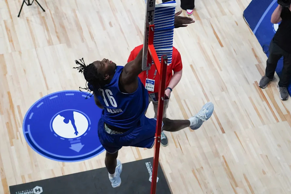 Caleb Wilson participates in the 2026 NBA Draft Combine at Wintrust Arena.
