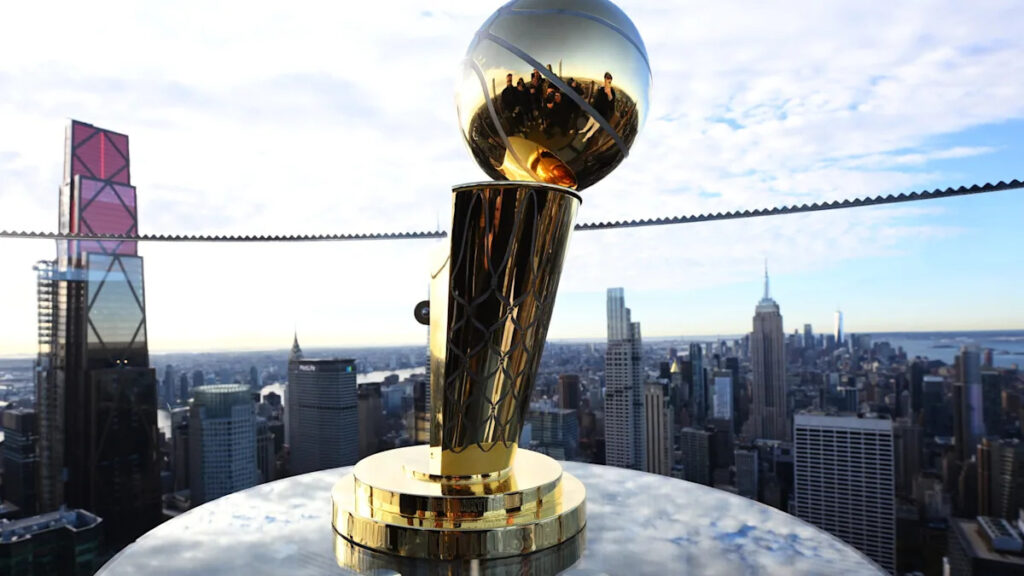 Larry O’Brien Trophy likeness, script logo back on court for NBA Finals Larry O’Brien Trophy likeness, script logo back on court for NBA Finals