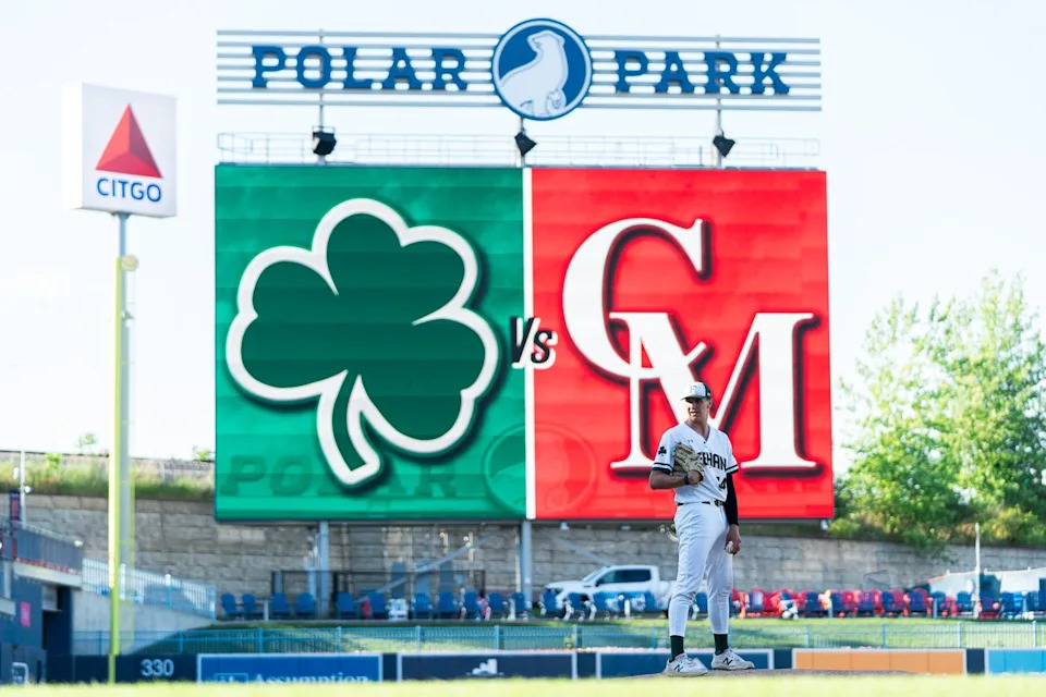 Bishop Feehan senior Brody Bumila gets ready to throw a pitch at Polar Park during the Division 1 state championship game on June 13, 2026.