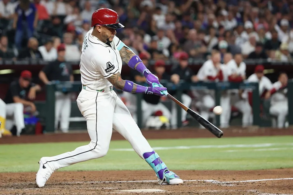 Ketel Marte hits a walk-off home run against the Los Angeles Dodgers during the ninth inning. Getty Images