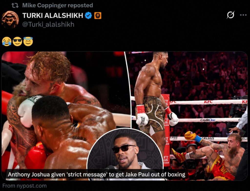Turki Alalshikh Reacts To Anthony Joshua’s Jake Paul Comments