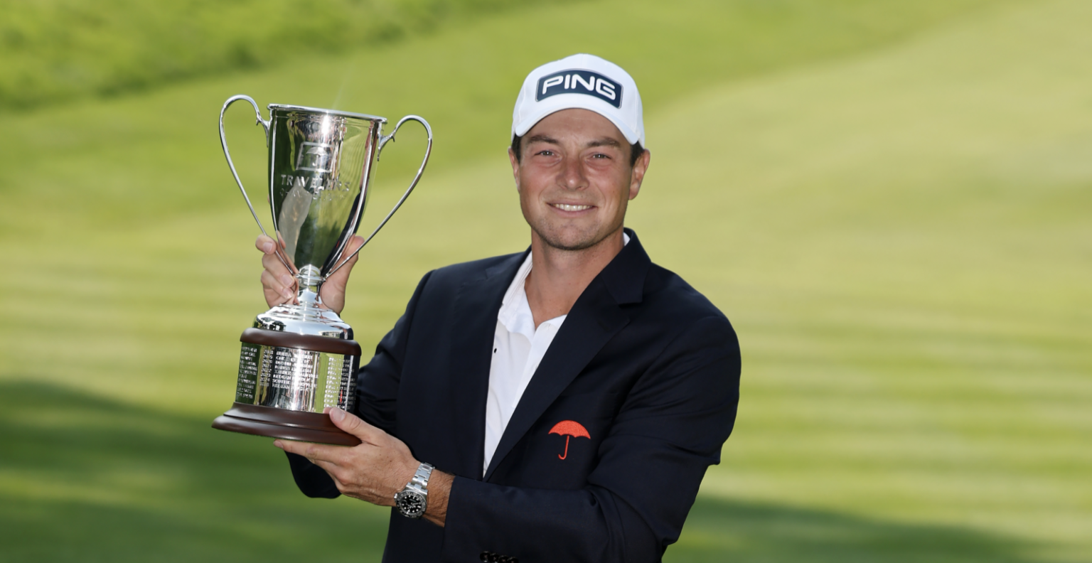 Hovland sees off Scheffler’s challenge to win Travelers Championship