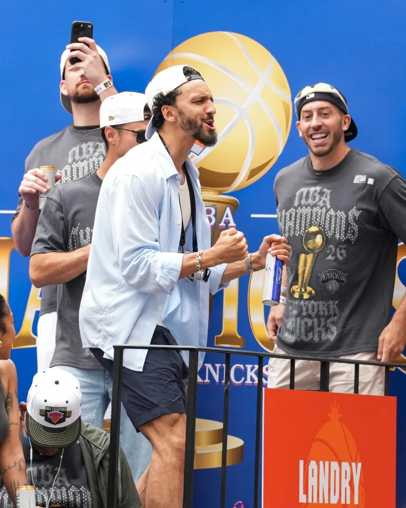 Landry Shamet celebrates during the Knicks’ ticker-tape parade. NBAE via Getty Images