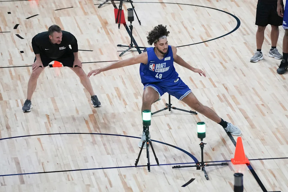 Allen Graves participates in the 2026 NBA Draft Combine at Wintrust Arena.