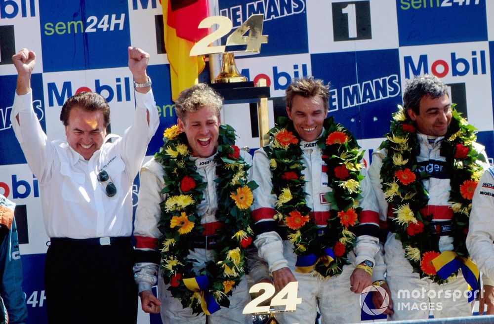 Race winners Tom Kristensen, Stefan Johansson, Michele Alboreto, Joest Team Porsche