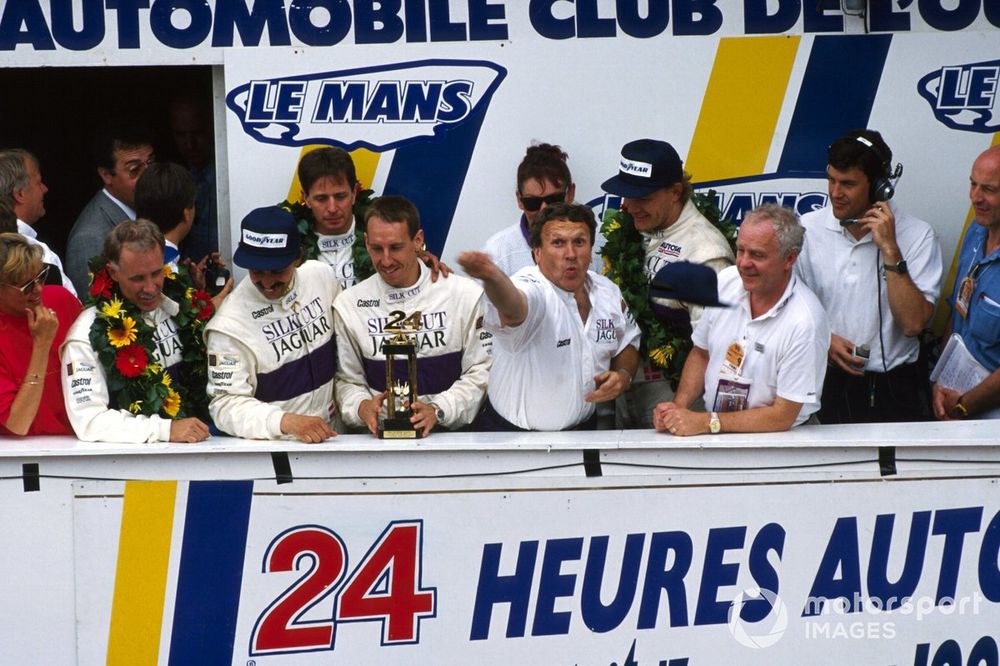 Jaguar took a 1-2 finish, but Wallace (with trophy) laments that Konrad wasn't given more laps to adapt to the TWR machine