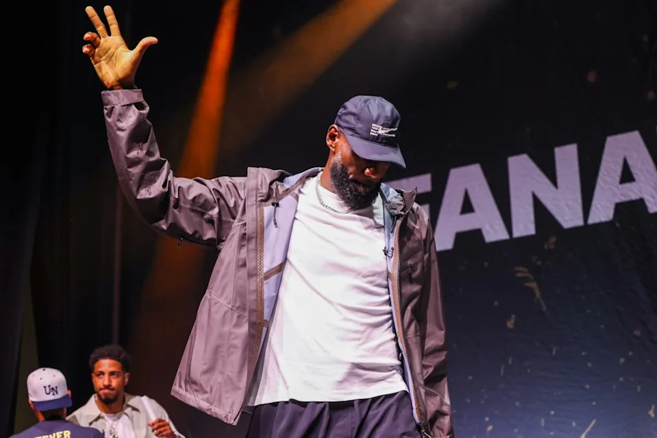 LeBron James walks off the stage after filming a live podcast at Fanatics Fest. BACKGRID