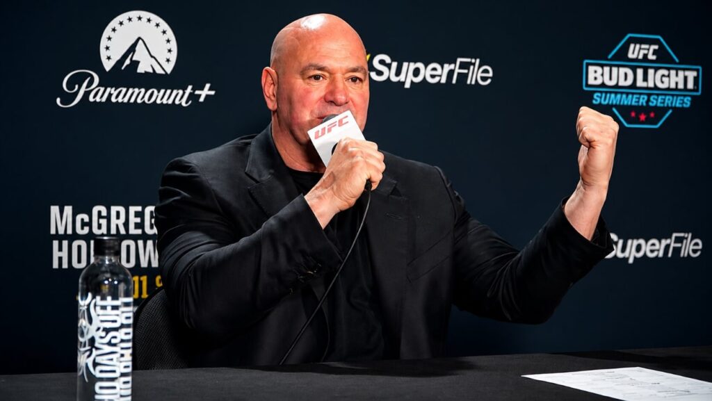 Dana White says he knows Fury vs. Joshua location, dodges repeated questions at UFC 329 press conference
